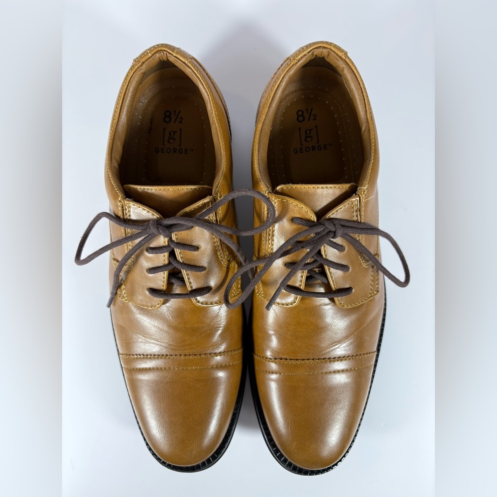 George Men’s Branford Casual Dress Oxfords in Brown Faux Leather-Cap Toe Design